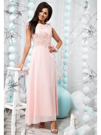 Довга вечірня сукня з шифону і мережива 821407-09